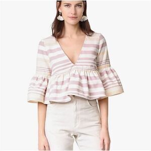Mara Hoffman Stripe Peplum Flare Top in Pink Size XS